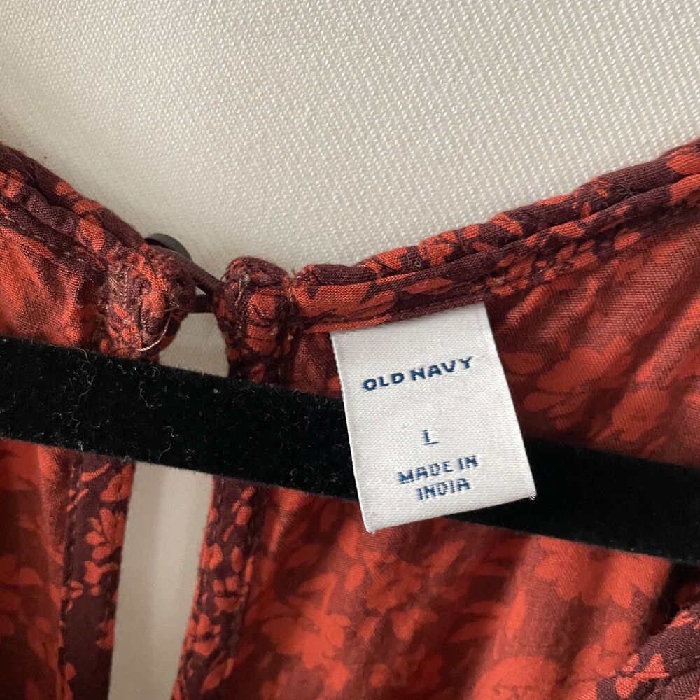 Old Navy Red Ditsy Floral Elastic Waist Tiered Hem Halter Maxi Dress Size L - Picture 9 of 12